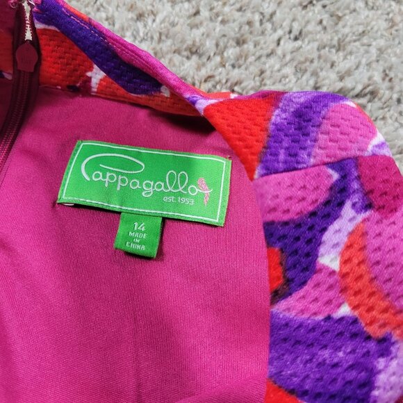 Pappagallo Dress Women's 14 Pink Tropical Sleevless Colorful Floral Lined - Picture 3 of 7